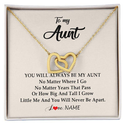 Interlocking Hearts Necklace 18K Yellow Gold Finish | Personalized Aunt Necklace From Niece Nephew You Will Always Be My Aunt Birthday Mothers Day Christmas Customized Gift Box Message Card | siriusteestore