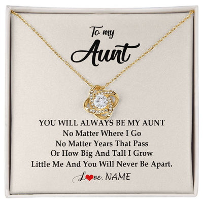 Love Knot Necklace 18K Yellow Gold Finish | Personalized Aunt Necklace From Niece Nephew You Will Always Be My Aunt Birthday Mothers Day Christmas Customized Gift Box Message Card | siriusteestore