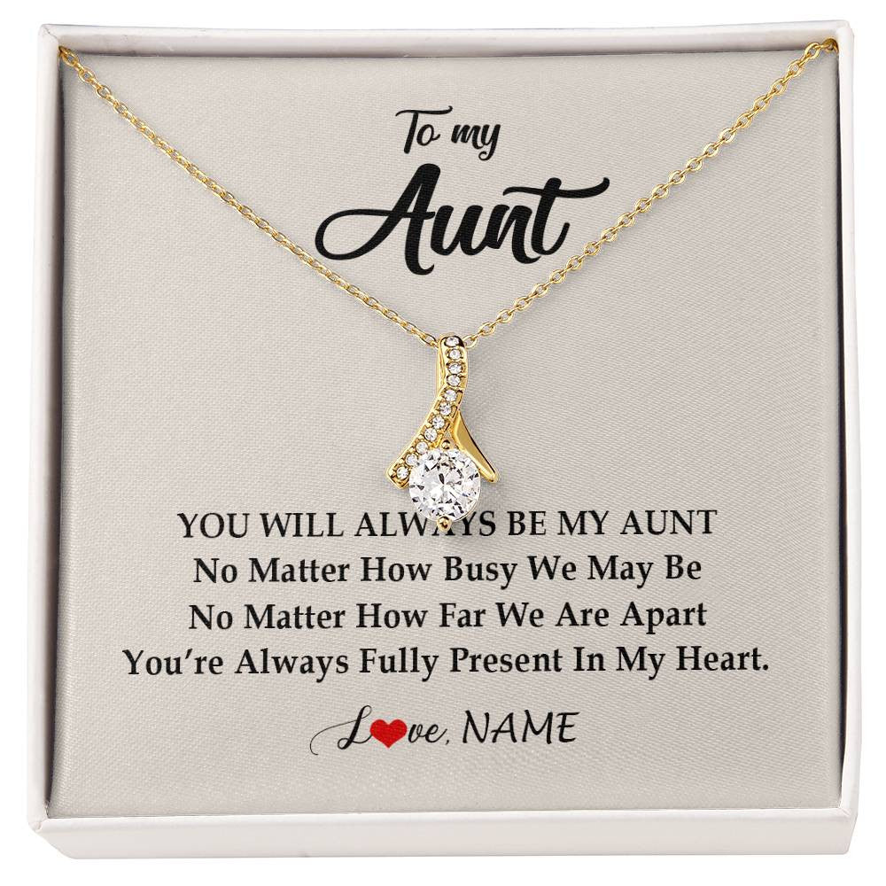 Alluring Beauty Necklace 18K Yellow Gold Finish | Personalized Aunt Necklace From Niece Nephew You're Always In My Heart Aunt Birthday Mothers Day Christmas Jewelry Pendant Customized Gift Box Message Card | siriusteestore