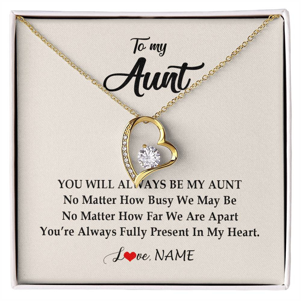 Forever Love Necklace 18K Yellow Gold Finish | Personalized Aunt Necklace From Niece Nephew You're Always In My Heart Aunt Birthday Mothers Day Christmas Jewelry Pendant Customized Gift Box Message Card | siriusteestore