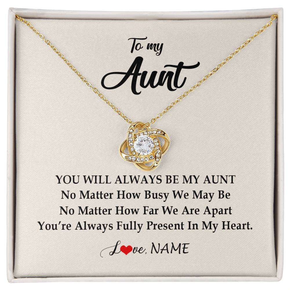 Love Knot Necklace 18K Yellow Gold Finish | Personalized Aunt Necklace From Niece Nephew You're Always In My Heart Aunt Birthday Mothers Day Christmas Jewelry Pendant Customized Gift Box Message Card | siriusteestore