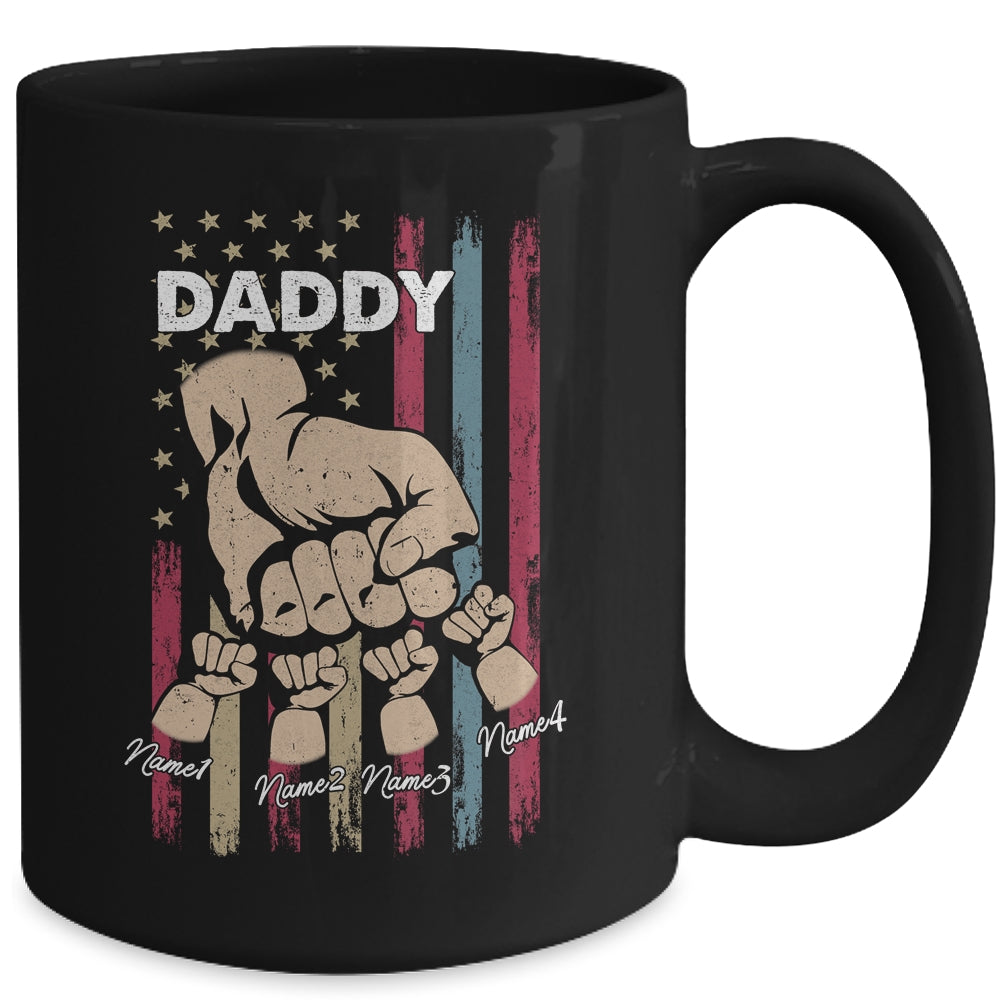 Personalized Awesome Daddy Kids With Name Custom Hands Fist Bump Flag Fathers Day Birthday Christmas Mug | siriusteestore