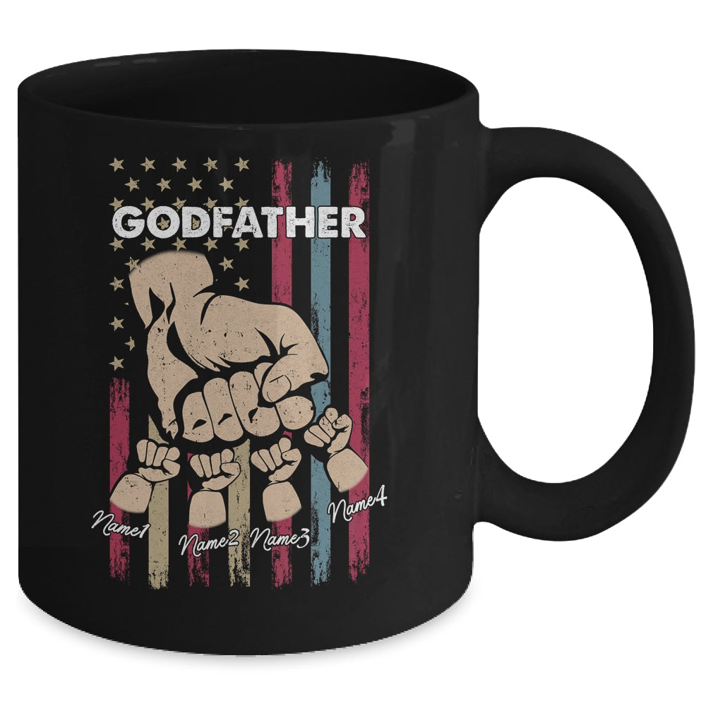 Personalized Awesome Godfather Kids With Name Custom Hands Fist Bump Flag Fathers Day Birthday Christmas Mug | siriusteestore