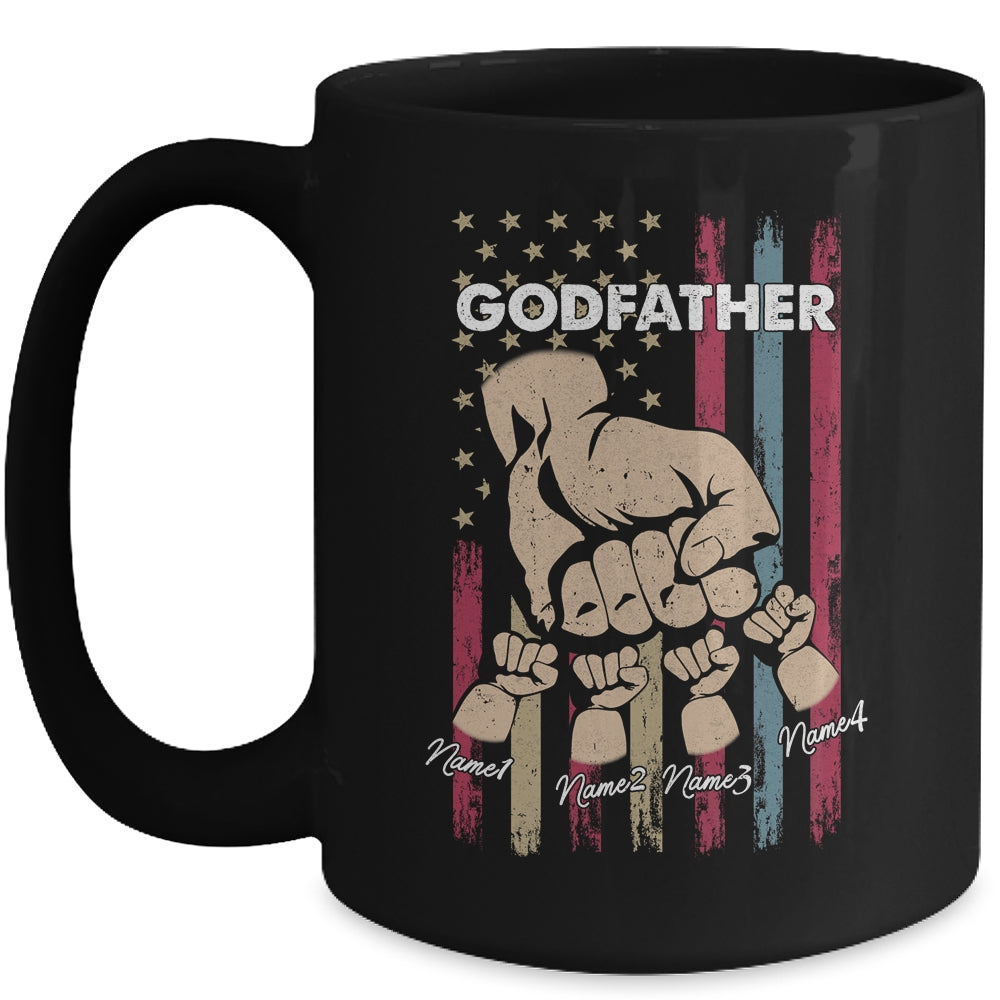 Personalized Awesome Godfather Kids With Name Custom Hands Fist Bump Flag Fathers Day Birthday Christmas Mug | siriusteestore