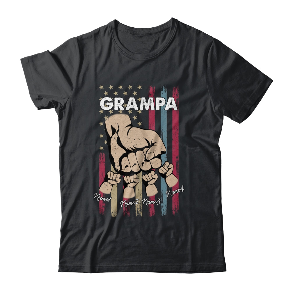 Personalized Awesome Grampa Grandkids With Name Custom Hands Fist Bump Flag Fathers Day Birthday Christmas Shirt & Hoodie | siriusteestore