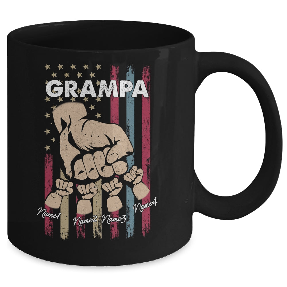 Personalized Awesome Grampa Grandkids With Name Custom Hands Fist Bump Flag Fathers Day Birthday Christmas Mug | siriusteestore