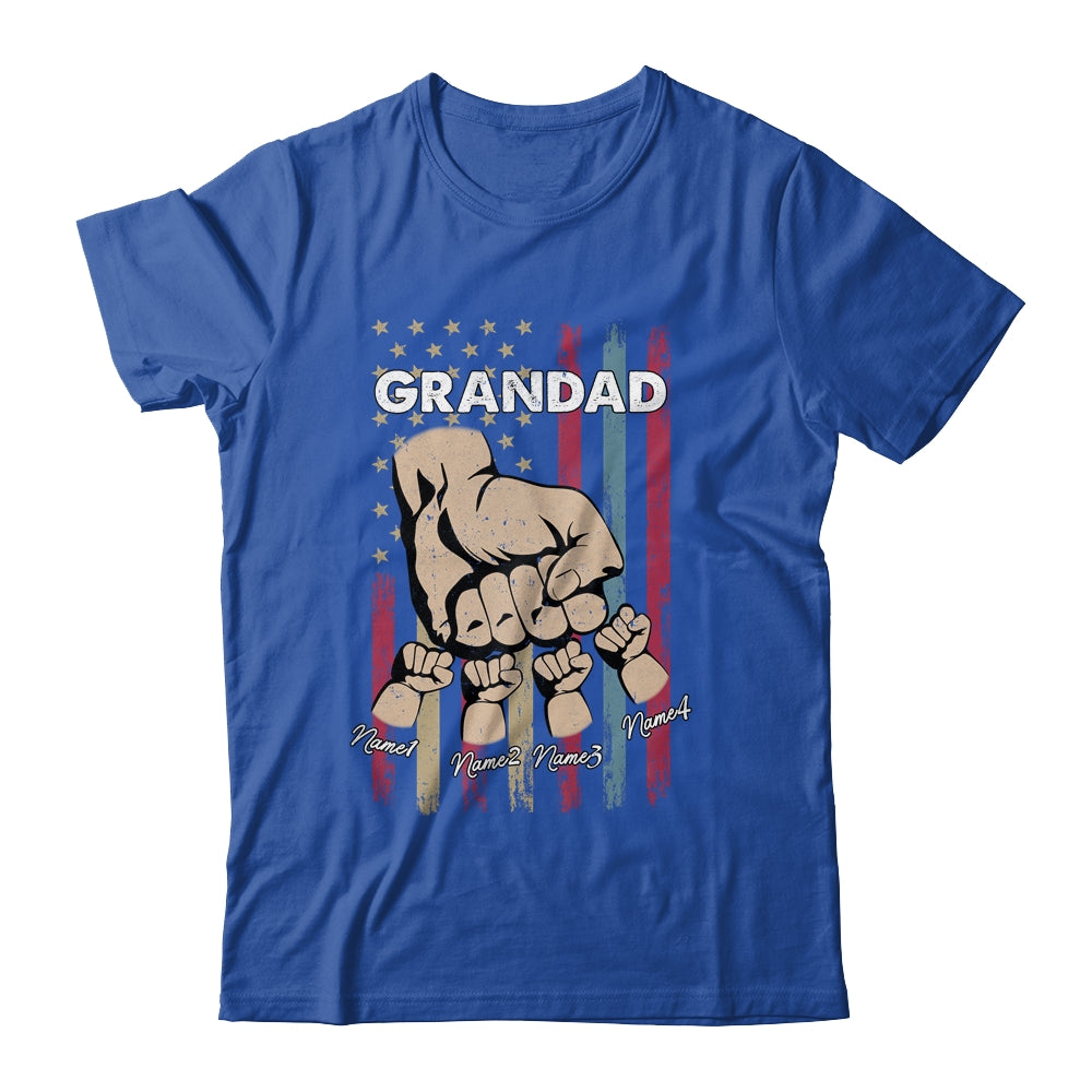 Personalized Awesome Grandad Grandkids With Name Custom Hands Fist Bump Flag Fathers Day Birthday Christmas Shirt & Hoodie | siriusteestore