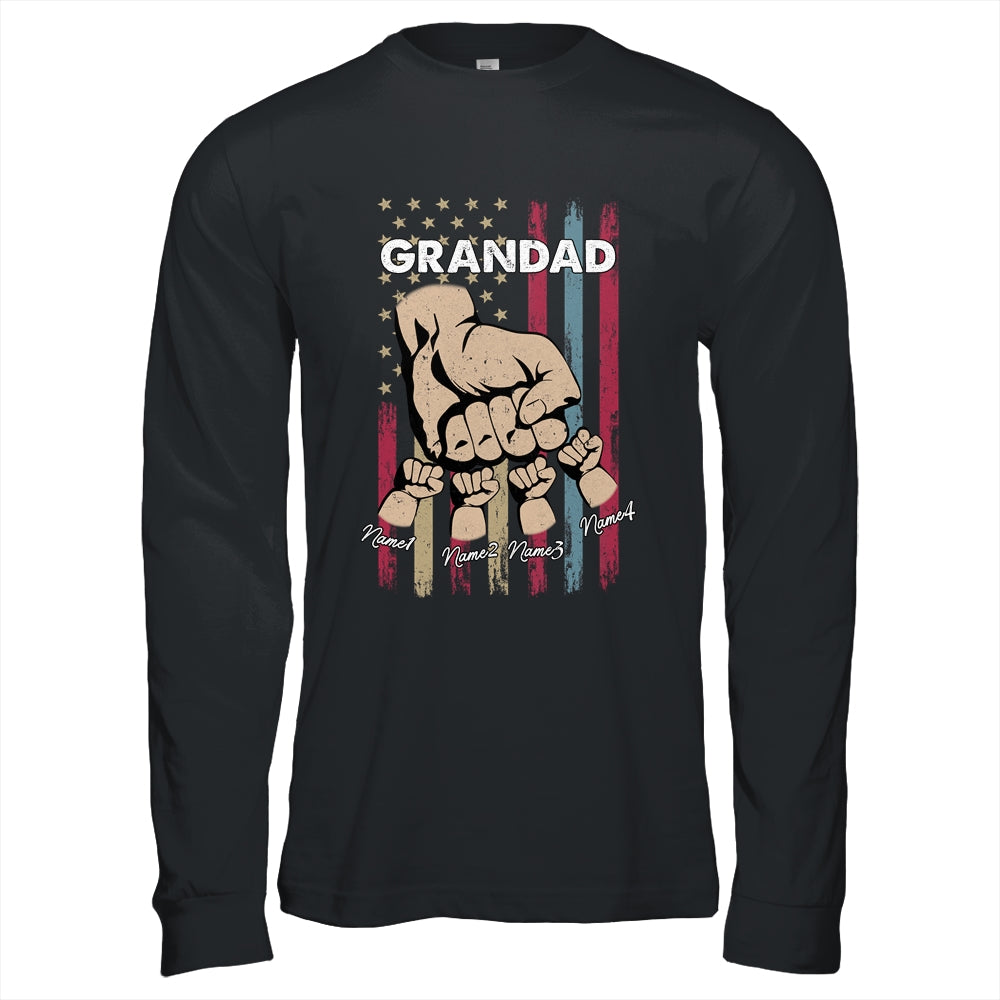 Personalized Awesome Grandad Grandkids With Name Custom Hands Fist Bump Flag Fathers Day Birthday Christmas Shirt & Hoodie | siriusteestore