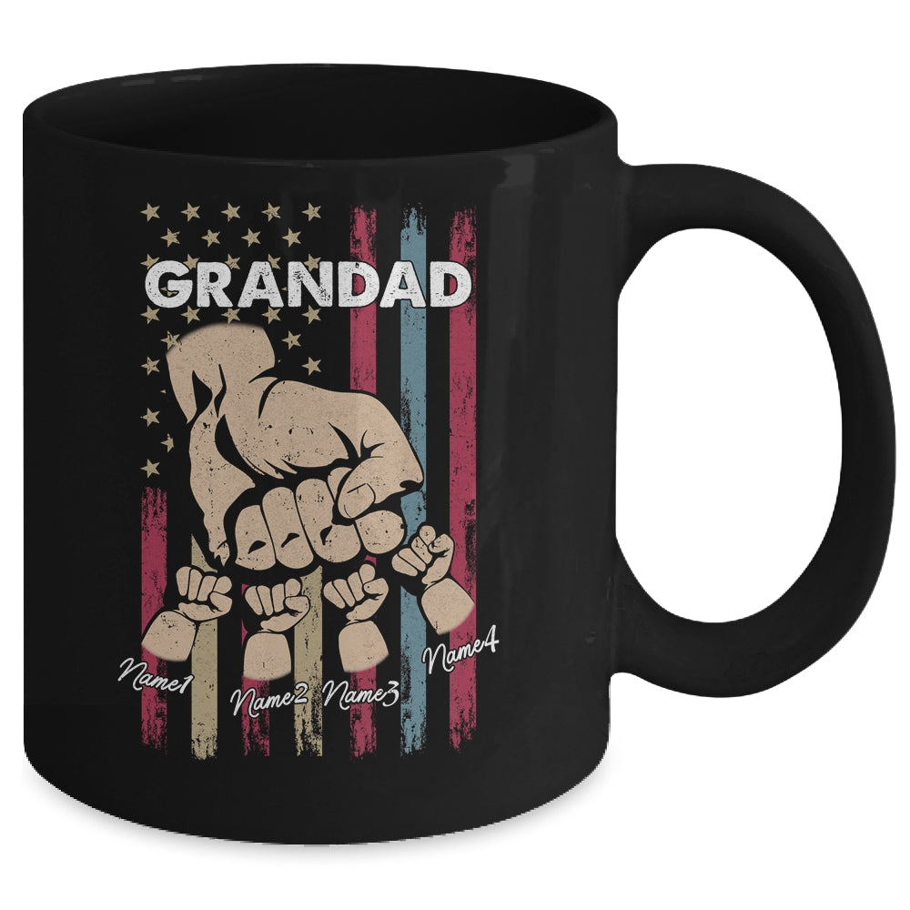 Personalized Awesome Grandad Grandkids With Name Custom Hands Fist Bump Flag Fathers Day Birthday Christmas Mug | siriusteestore