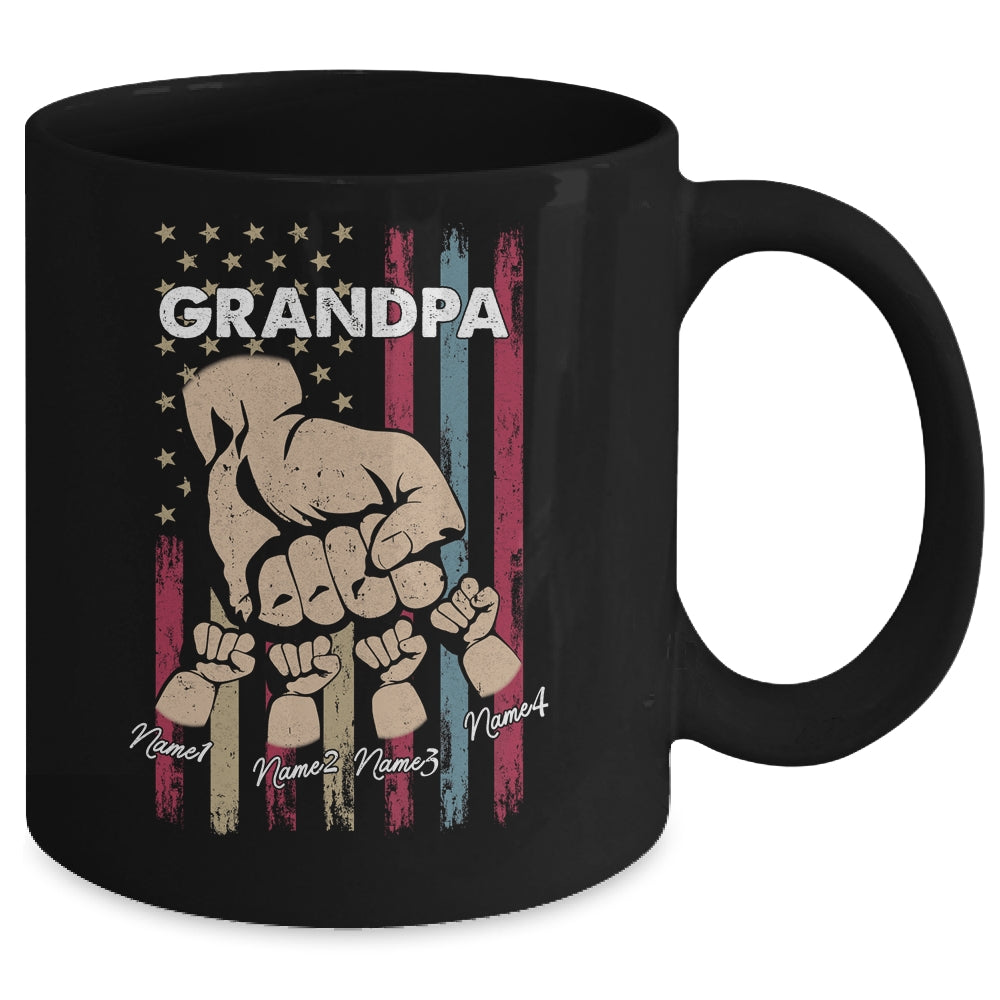Personalized Awesome Grandpa Grandkids With Name Custom Hands Fist Bump Flag Fathers Day Birthday Christmas Mug | siriusteestore