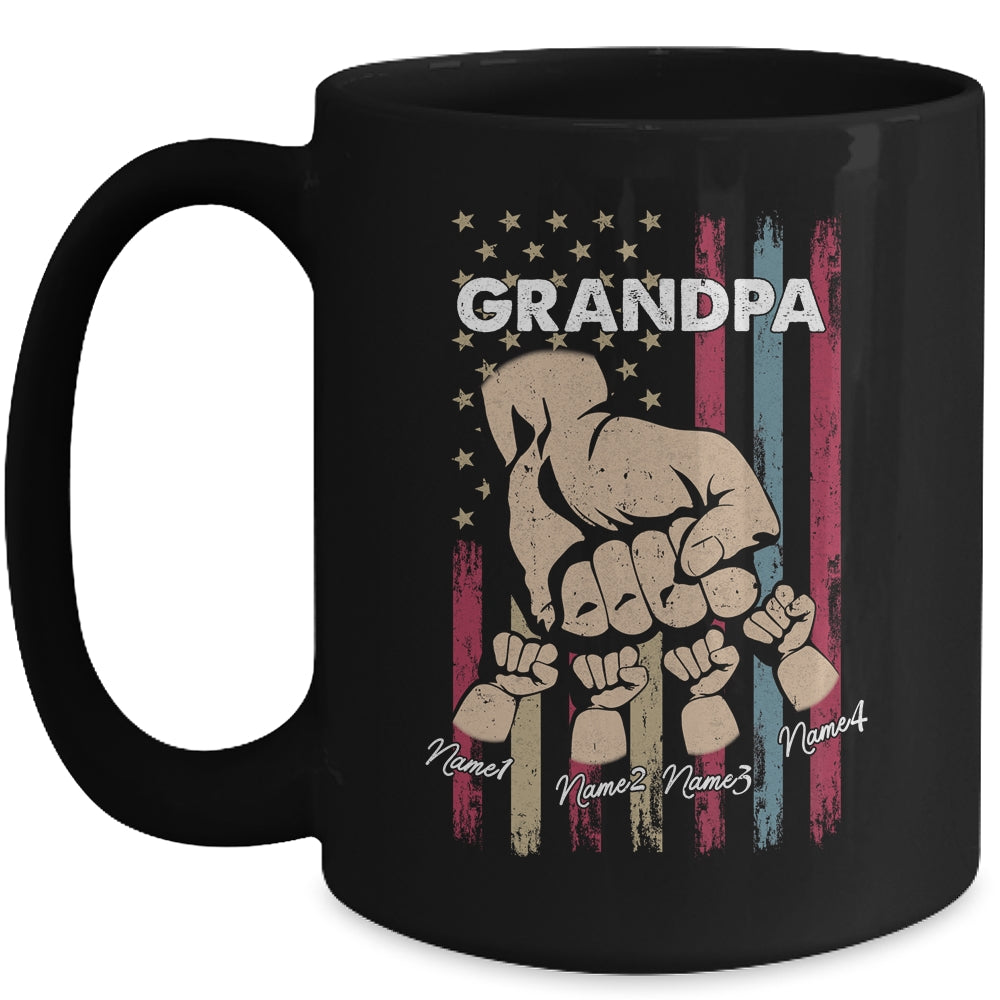 Personalized Awesome Grandpa Grandkids With Name Custom Hands Fist Bump Flag Fathers Day Birthday Christmas Mug | siriusteestore