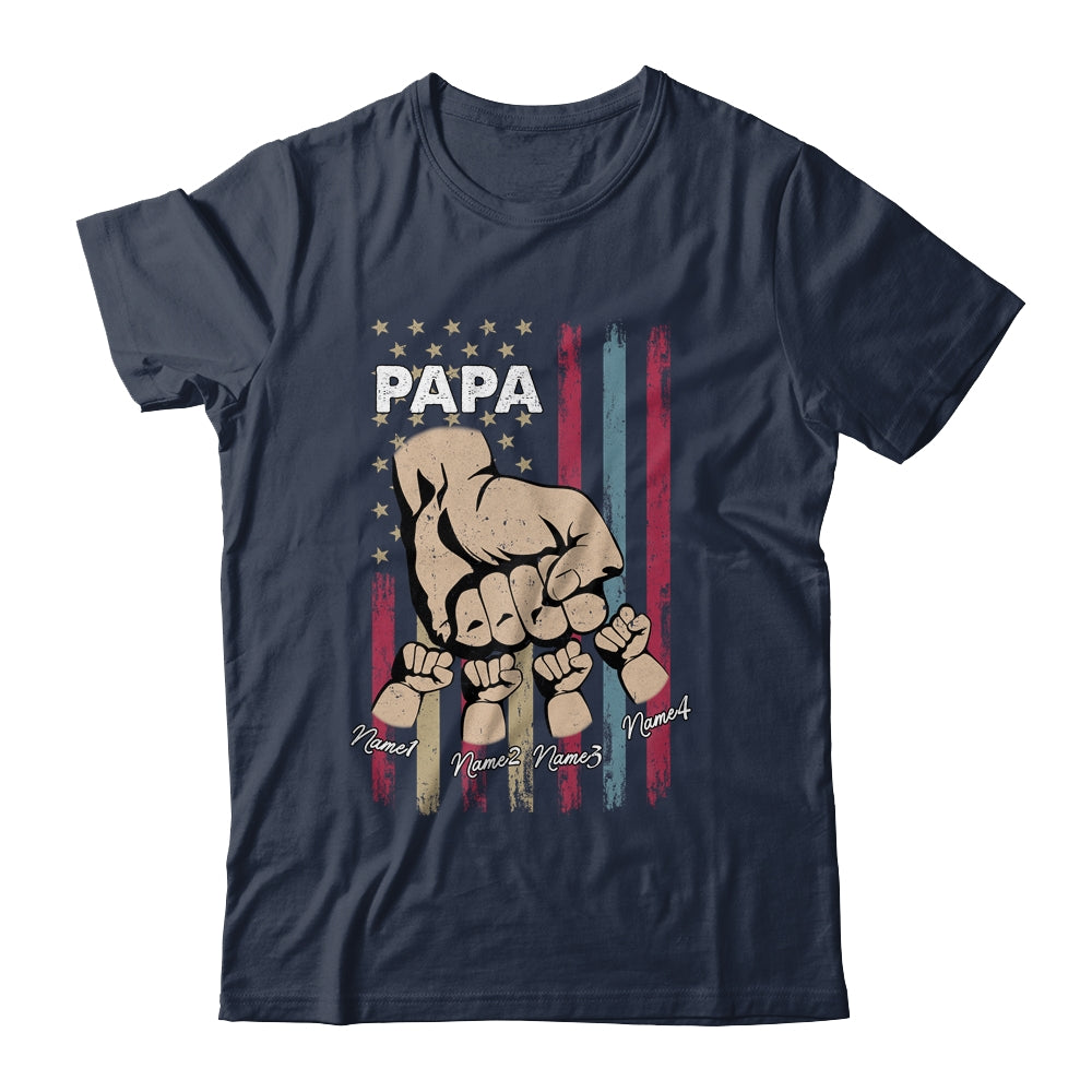 Personalized Awesome Papa Grandkids With Name Custom Hands Fist Bump Flag Fathers Day Birthday Christmas Shirt & Hoodie | siriusteestore