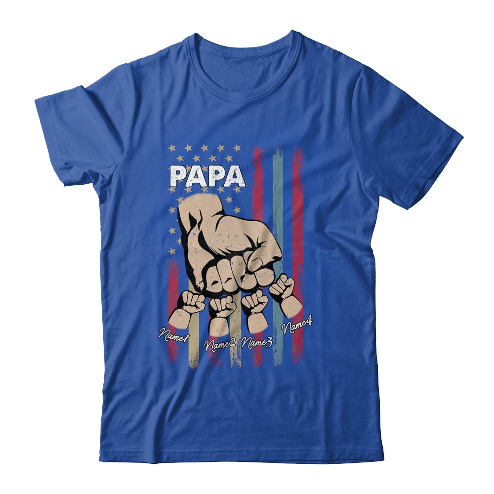 Personalized Awesome Papa Grandkids With Name Custom Hands Fist Bump Flag Fathers Day Birthday Christmas Shirt & Hoodie | siriusteestore