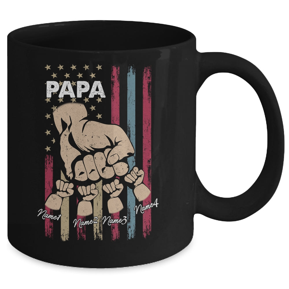 Personalized Awesome Papa Grandkids With Name Custom Hands Fist Bump Flag Fathers Day Birthday Christmas Mug | siriusteestore
