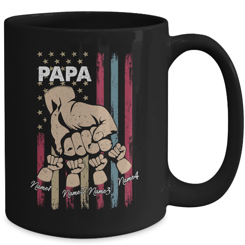 Personalized Awesome Papa Grandkids With Name Custom Hands Fist Bump Flag Fathers Day Birthday Christmas Mug | siriusteestore