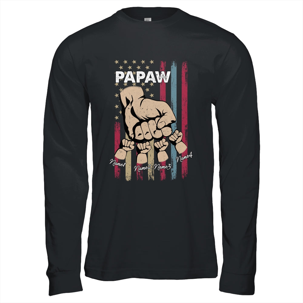 Personalized Awesome Papaw Grandkids With Name Custom Hands Fist Bump Flag Fathers Day Birthday Christmas Shirt & Hoodie | siriusteestore