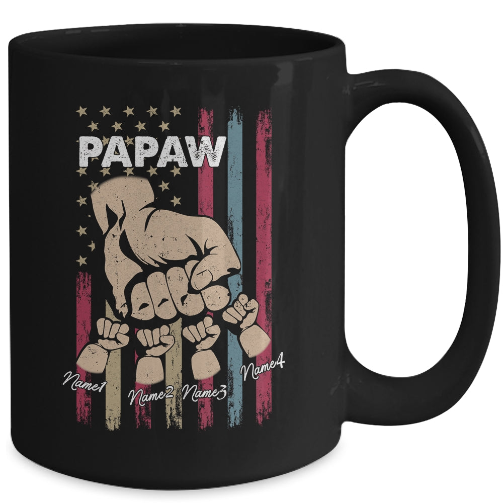 Personalized Awesome Papaw Grandkids With Name Custom Hands Fist Bump Flag Fathers Day Birthday Christmas Mug | siriusteestore