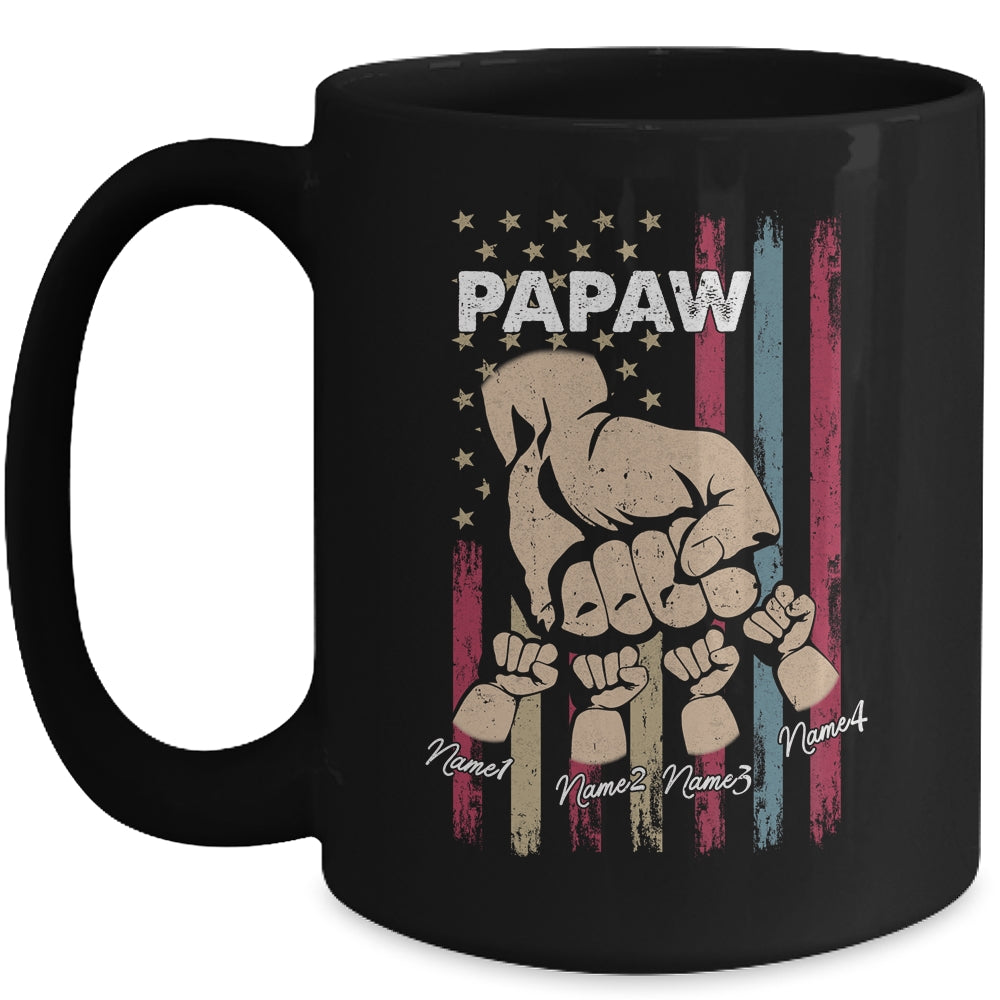 Personalized Awesome Papaw Grandkids With Name Custom Hands Fist Bump Flag Fathers Day Birthday Christmas Mug | siriusteestore