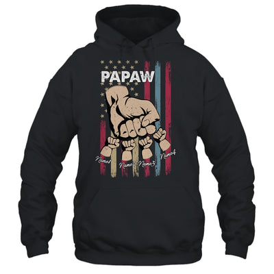 Personalized Awesome Papaw Grandkids With Name Custom Hands Fist Bump Flag Fathers Day Birthday Christmas Shirt & Hoodie | siriusteestore