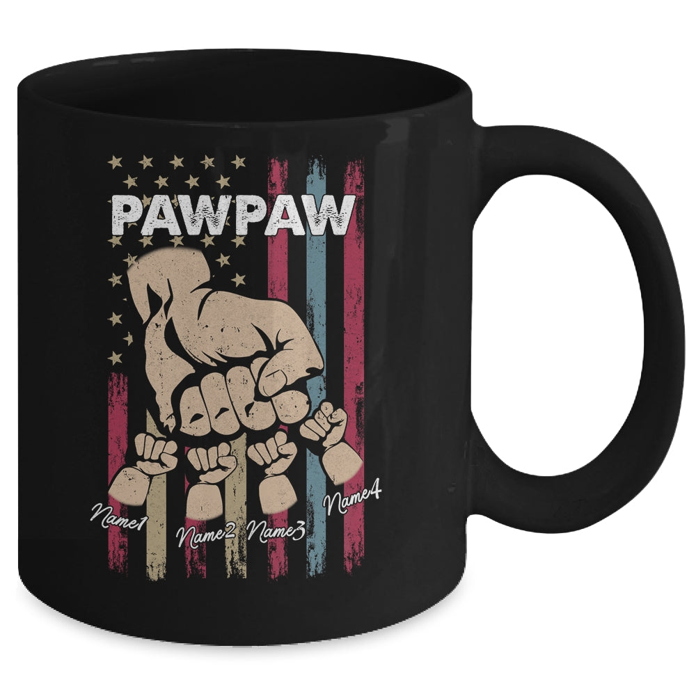 Personalized Awesome Pawpaw Grandkids With Name Custom Hands Fist Bump Flag Fathers Day Birthday Christmas Mug | siriusteestore