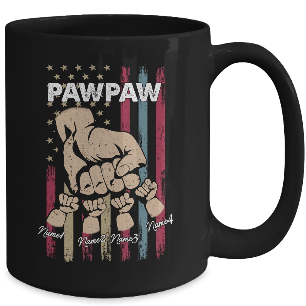 Personalized Awesome Pawpaw Grandkids With Name Custom Hands Fist Bump Flag Fathers Day Birthday Christmas Mug | siriusteestore