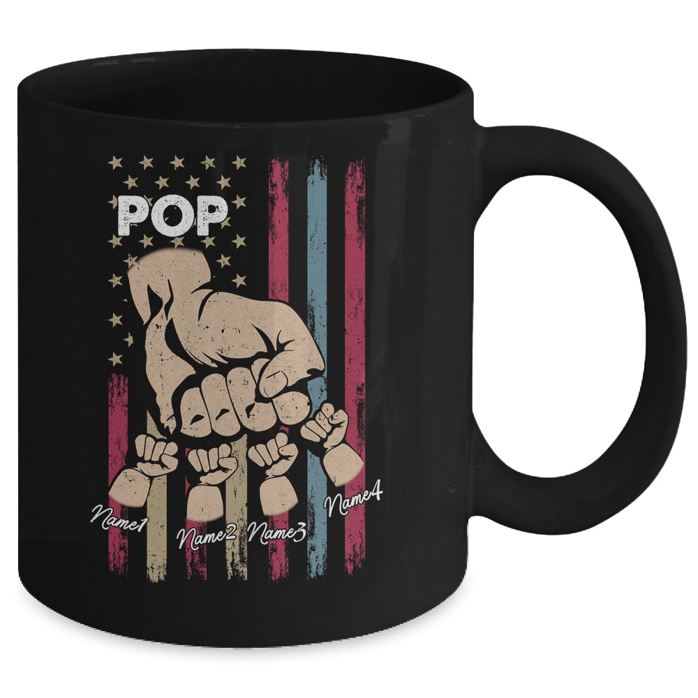 Personalized Awesome Pop Grandkids With Name Custom Hands Fist Bump Flag Fathers Day Birthday Christmas Mug | siriusteestore