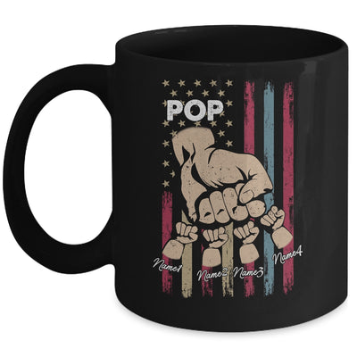 Personalized Awesome Pop Grandkids With Name Custom Hands Fist Bump Flag Fathers Day Birthday Christmas Mug | siriusteestore