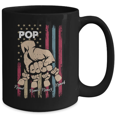 Personalized Awesome Pop Grandkids With Name Custom Hands Fist Bump Flag Fathers Day Birthday Christmas Mug | siriusteestore