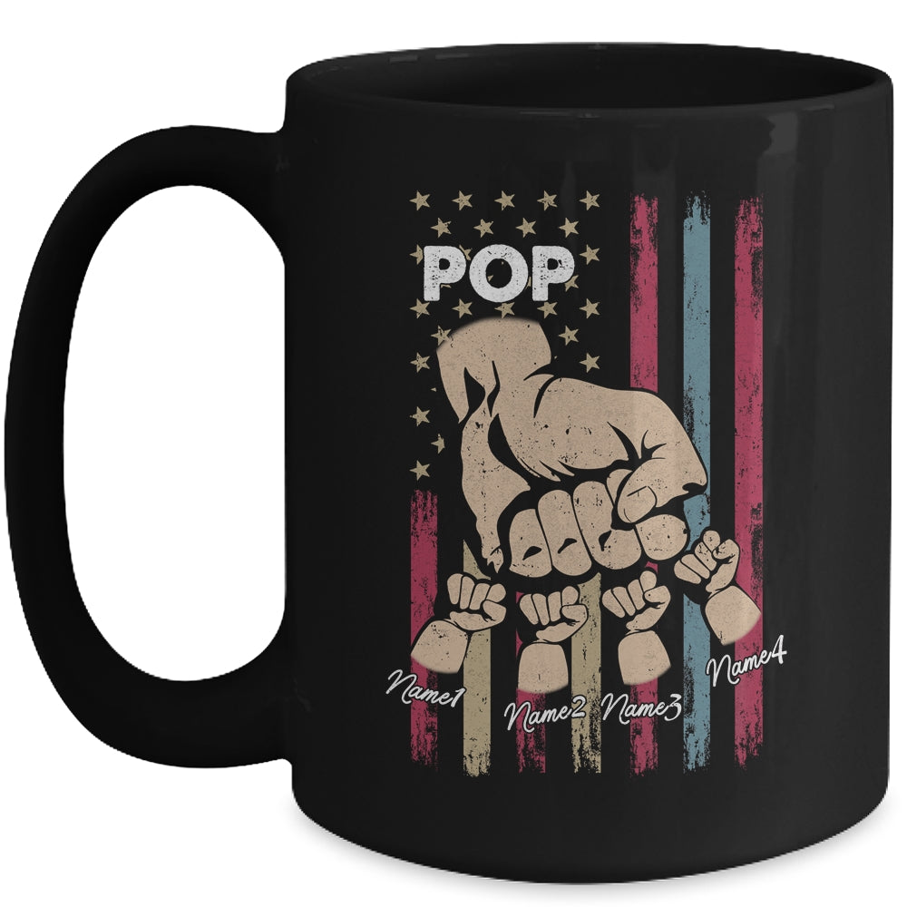 Personalized Awesome Pop Grandkids With Name Custom Hands Fist Bump Flag Fathers Day Birthday Christmas Mug | siriusteestore