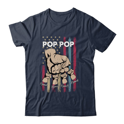 Personalized Awesome Pop Pop Grandkids With Name Custom Hands Fist Bump Flag Fathers Day Birthday Christmas Shirt & Hoodie | siriusteestore