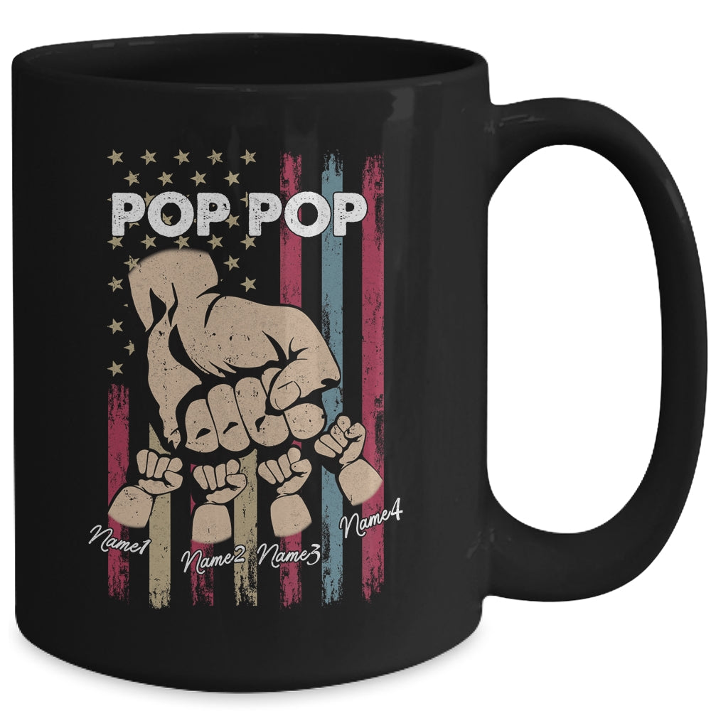 Personalized Awesome Pop Pop Grandkids With Name Custom Hands Fist Bump Flag Fathers Day Birthday Christmas Mug | siriusteestore