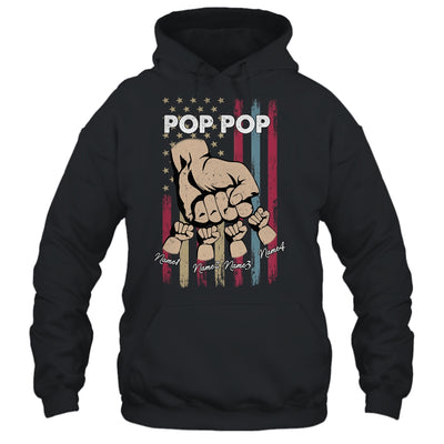 Personalized Awesome Pop Pop Grandkids With Name Custom Hands Fist Bump Flag Fathers Day Birthday Christmas Shirt & Hoodie | siriusteestore