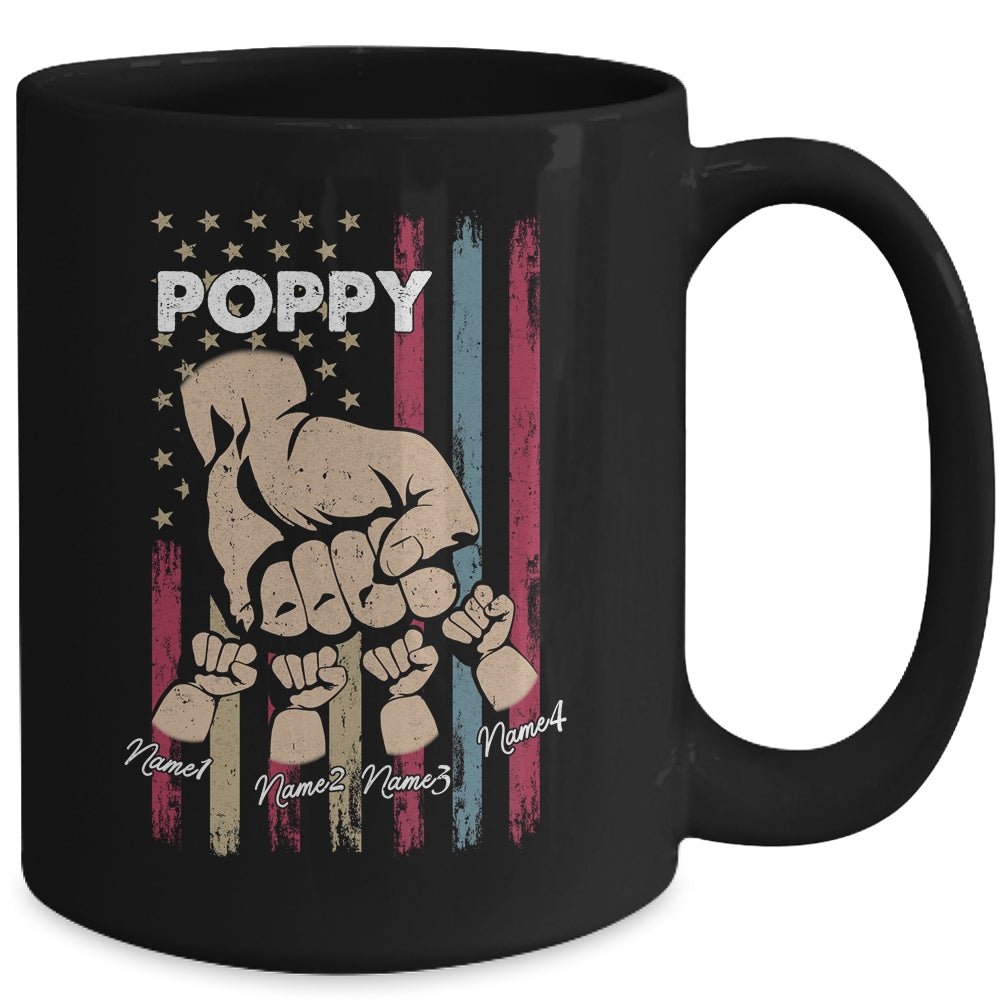 Personalized Awesome Poppy Grandkids With Name Custom Hands Fist Bump Flag Fathers Day Birthday Christmas Mug | siriusteestore