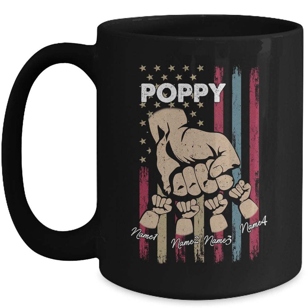 Personalized Awesome Poppy Grandkids With Name Custom Hands Fist Bump Flag Fathers Day Birthday Christmas Mug | siriusteestore