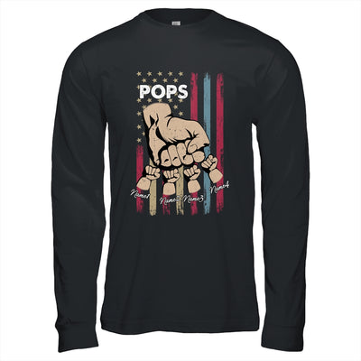 Personalized Awesome Pops Grandkids With Name Custom Hands Fist Bump Flag Fathers Day Birthday Christmas Shirt & Hoodie | siriusteestore