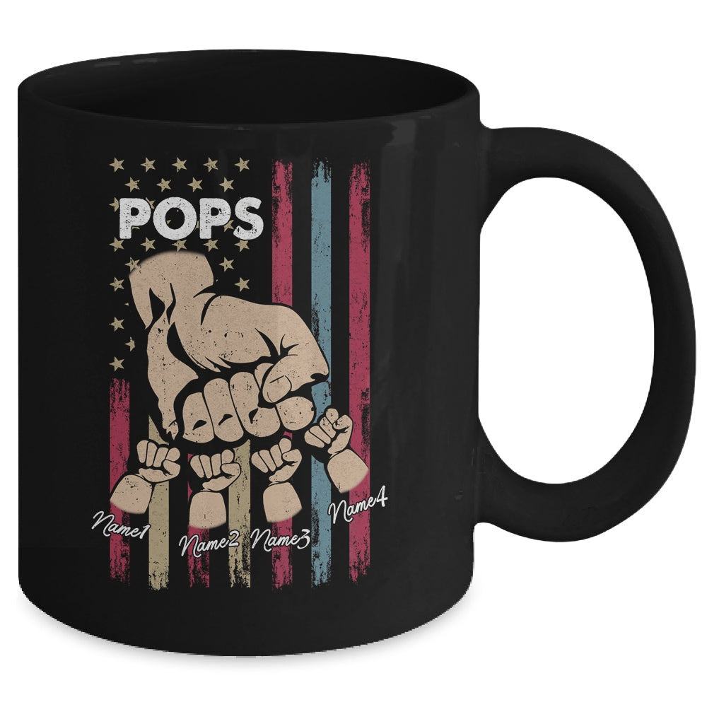 Personalized Awesome Pops Grandkids With Name Custom Hands Fist Bump Flag Fathers Day Birthday Christmas Mug | siriusteestore