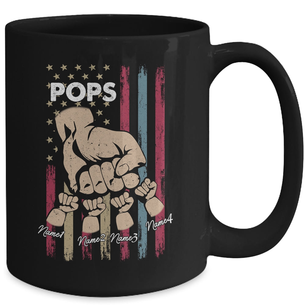 Personalized Awesome Pops Grandkids With Name Custom Hands Fist Bump Flag Fathers Day Birthday Christmas Mug | siriusteestore