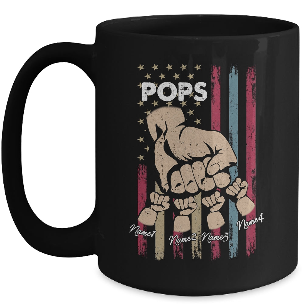 Personalized Awesome Pops Grandkids With Name Custom Hands Fist Bump Flag Fathers Day Birthday Christmas Mug | siriusteestore