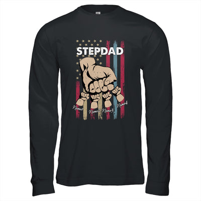 Personalized Awesome Stepdad Kids With Name Custom Hands Fist Bump Flag Fathers Day Birthday Christmas Shirt & Hoodie | siriusteestore