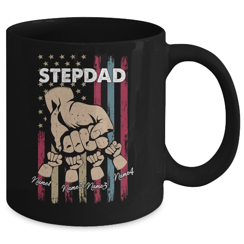 Personalized Awesome Stepdad Kids With Name Custom Hands Fist Bump Flag Fathers Day Birthday Christmas Mug | siriusteestore