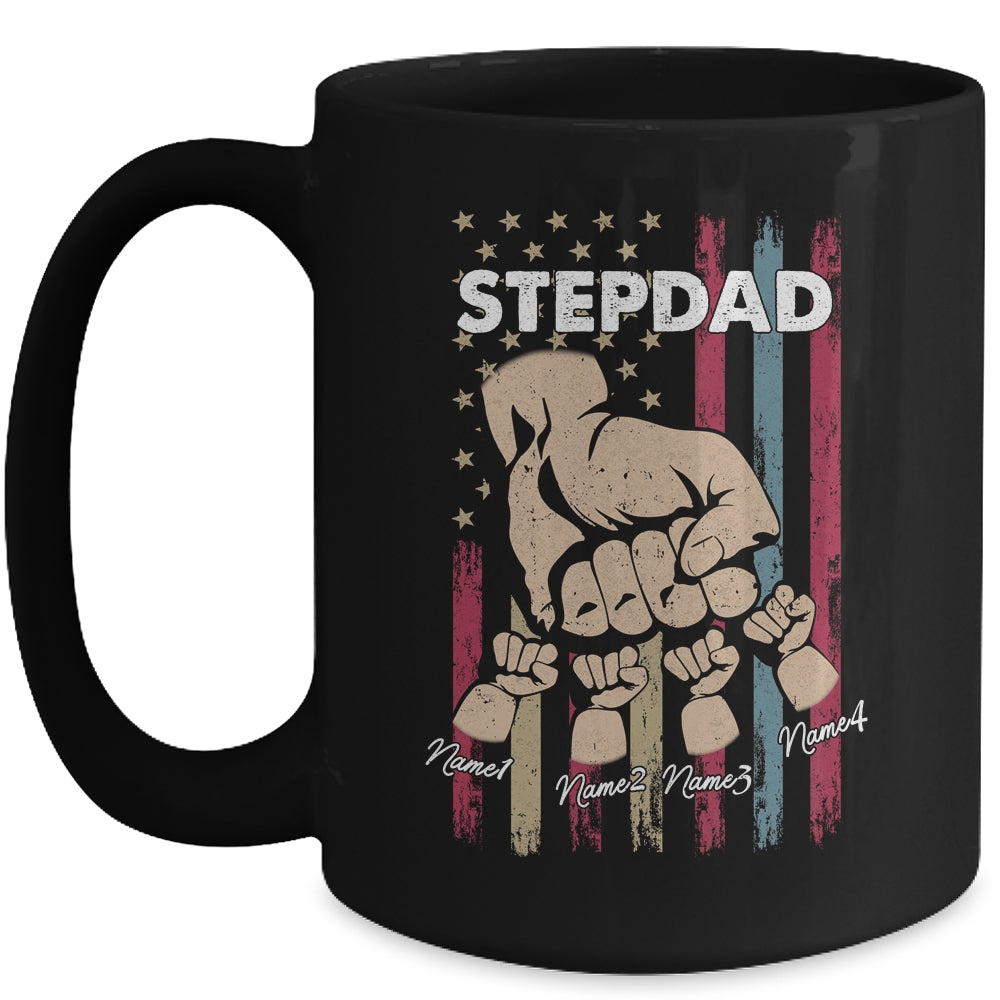 Personalized Awesome Stepdad Kids With Name Custom Hands Fist Bump Flag Fathers Day Birthday Christmas Mug | siriusteestore