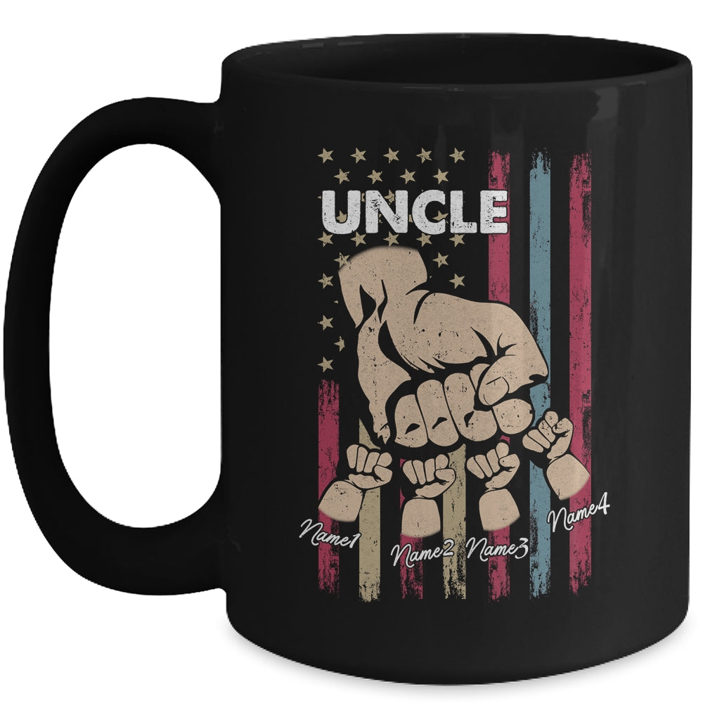 Personalized Awesome Uncle Kids With Name Custom Hands Fist Bump Flag Fathers Day Birthday Christmas Mug | siriusteestore