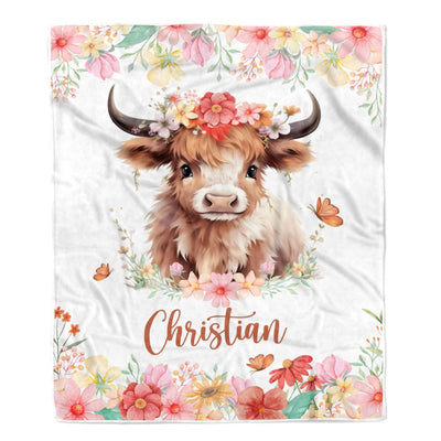 Personalized Baby Blanket Custom Name Newborn Cute Cow Girl Newborns Baby Daughter Niece Granddaughter Birthday Christmas Customized Bed Fleece Throw Blanket | siriusteestore