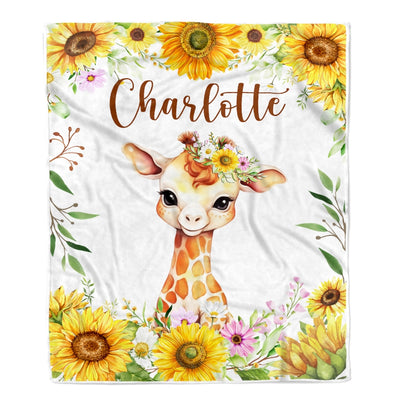 Personalized Baby Blanket Custom Name Newborn Giraffe Sunflower Girl Boy Daughter Niece Granddaughter Birthday Christmas Customized Bed Fleece Throw Blanket | siriusteestore