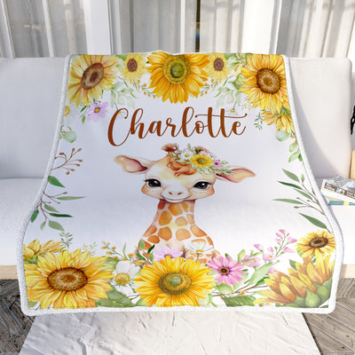 Personalized Baby Blanket Custom Name Newborn Giraffe Sunflower Girl Boy Daughter Niece Granddaughter Birthday Christmas Customized Bed Fleece Throw Blanket | siriusteestore