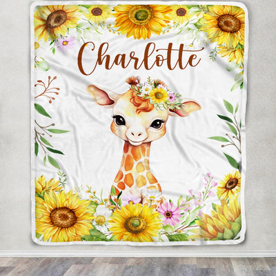 Personalized Baby Blanket Custom Name Newborn Giraffe Sunflower Girl Boy Daughter Niece Granddaughter Birthday Christmas Customized Bed Fleece Throw Blanket | siriusteestore