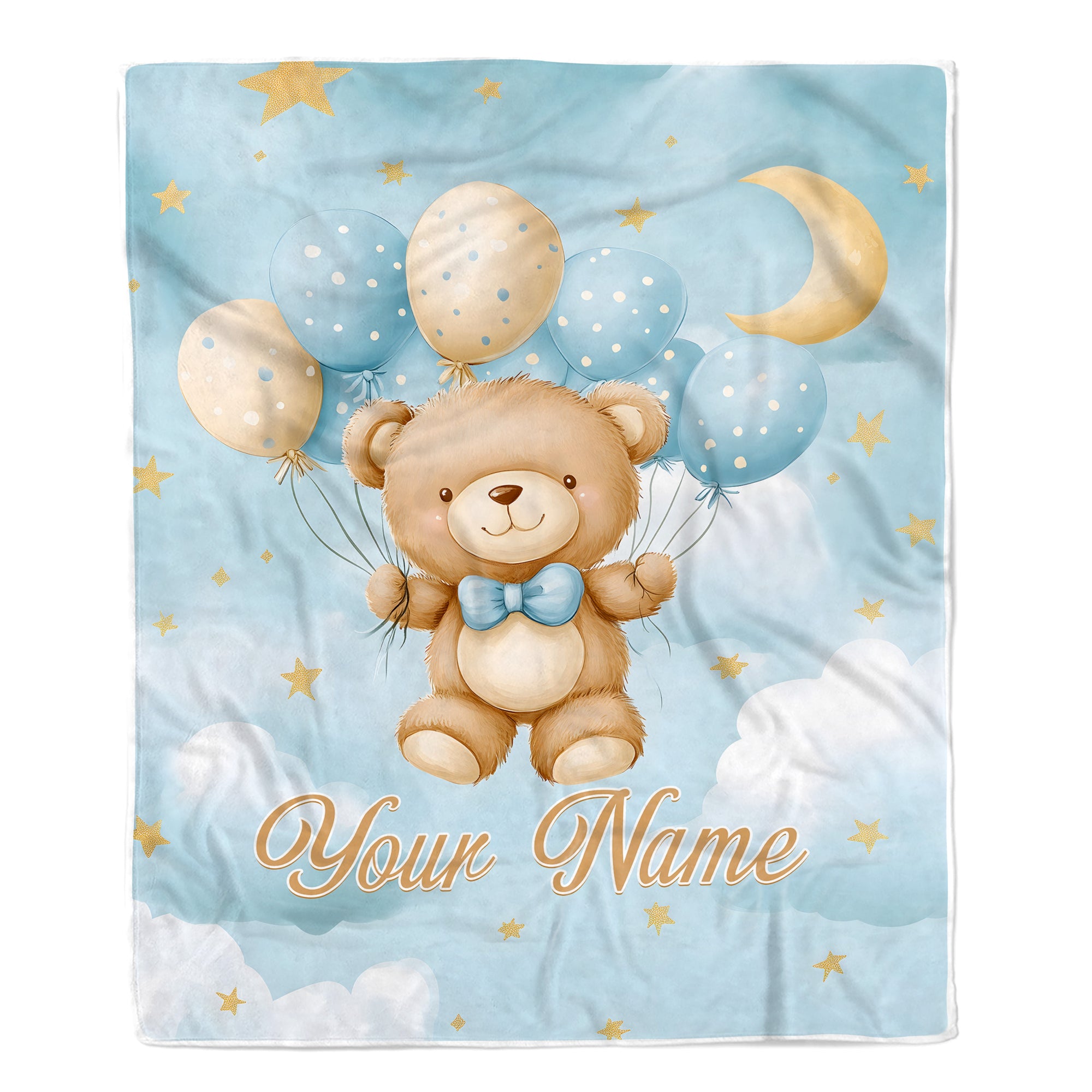 Personalized Baby Blanket For Boys Girls Cute Bear Blue Balloons Custom With Name Easter Christmas Brithday Gifts Kids Newborn Bedding Fleece Throw Blanket | siriusteestore