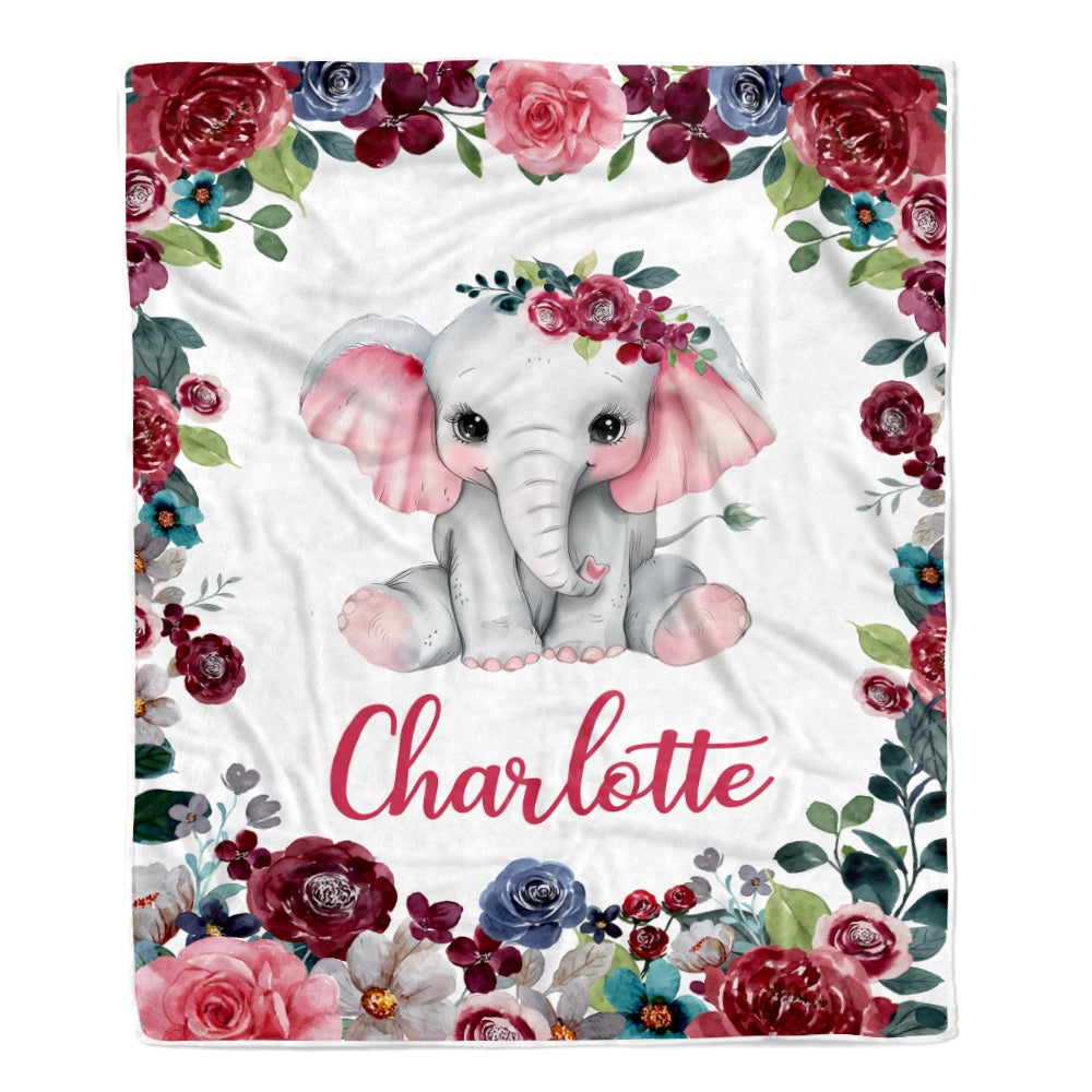 Personalized Baby Blanket With Custom Name Baby Girls Elephant For Newborns Nursery Daughter Granddaughter Niece Birthday Christmas Customized Fleece Blanket | siriusteestore