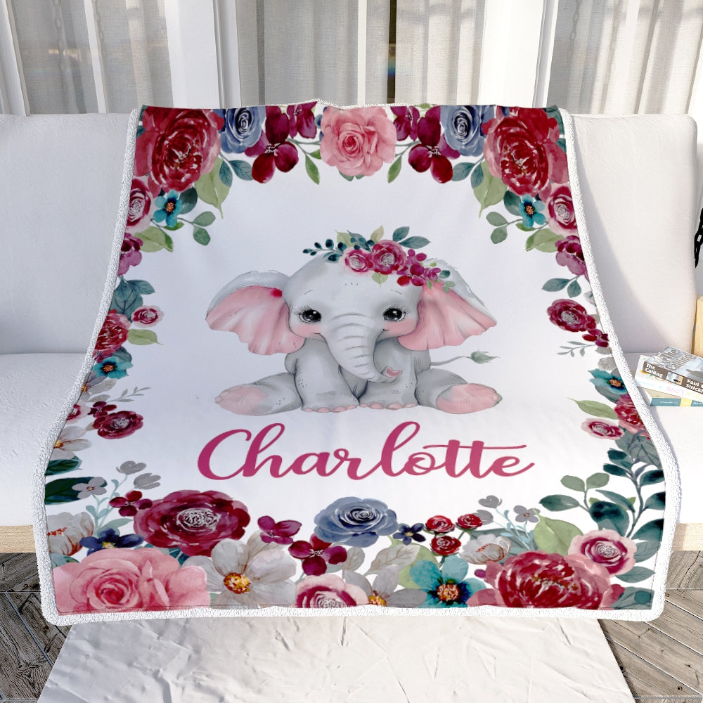 Personalized Baby Blanket With Custom Name Baby Girls Elephant For Newborns Nursery Daughter Granddaughter Niece Birthday Christmas Customized Fleece Blanket | siriusteestore