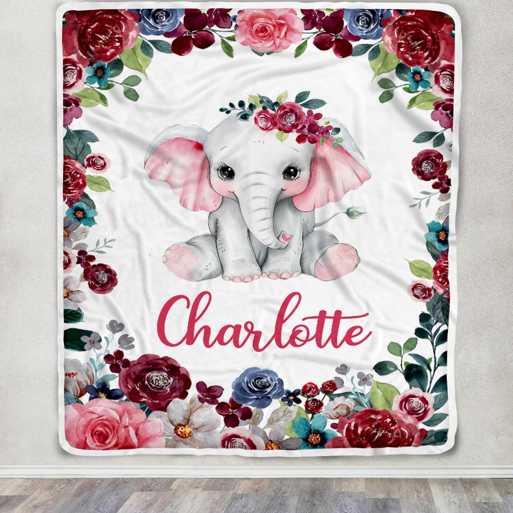 Personalized Baby Blanket With Custom Name Baby Girls Elephant For Newborns Nursery Daughter Granddaughter Niece Birthday Christmas Customized Fleece Blanket | siriusteestore